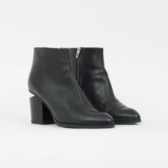 Alexander Wang Black Gabi Ankle Leather Cutout Heel Boots Size 37EU - Picture 3 of 13